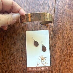 Bronze Cuff Bracelet and Earrings Set